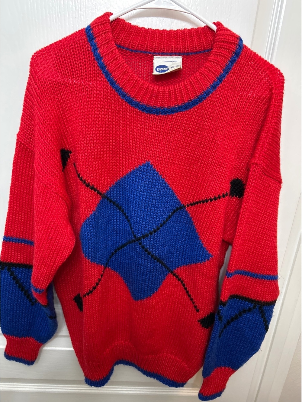 Vintage Extra Touch Red and Blue Acrylic Sweater Made in Korea